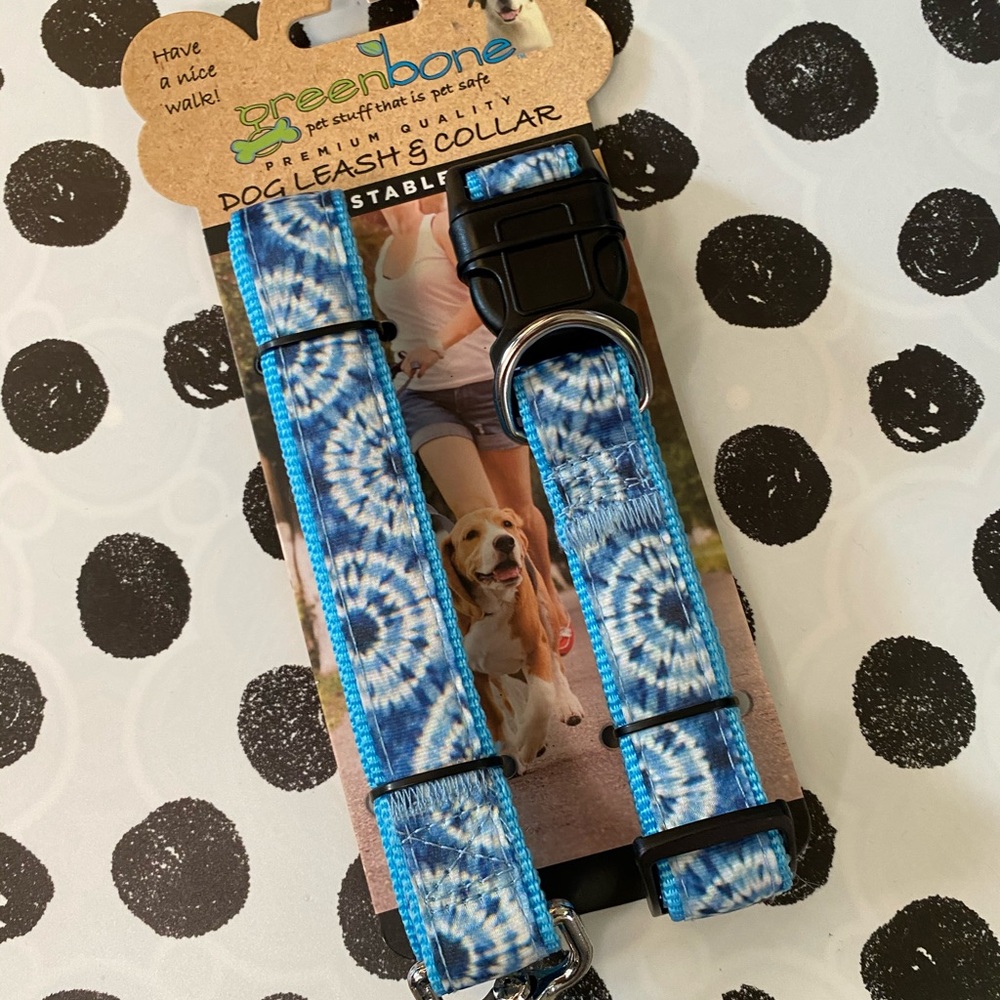 NWT blue tie dye dog collar and leash